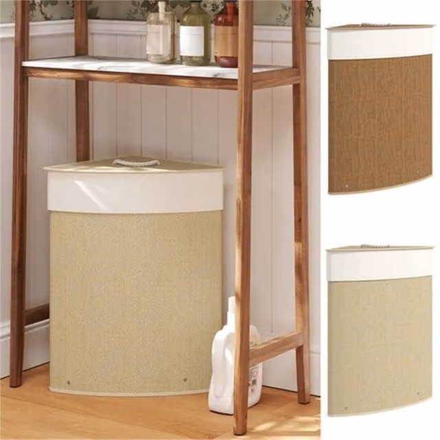 EONLION 55L Beige Corner Laundry Basket with Lid and Removable Bag – 1