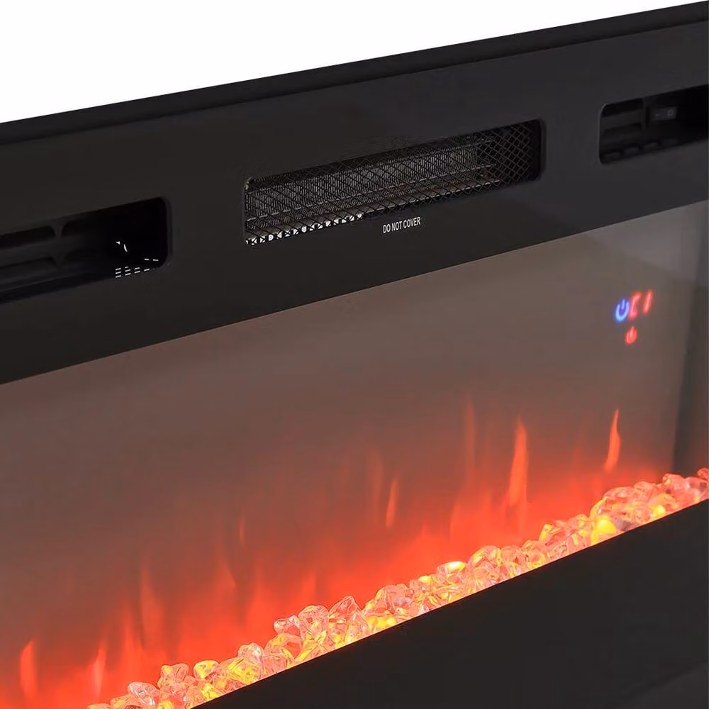 FORGEVIO Modern High Gloss Black TV Stand Cabinet with Electric Fireplace – 4