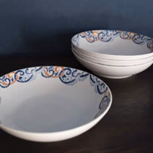 Creative Tops Floral Bone China Pasta Bowls in White and Blue, Diameter: 22 cm – 3