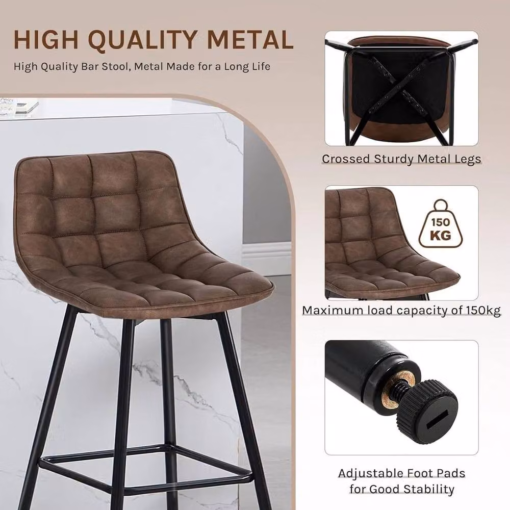 SPETLEK Modern Swivel Bar Stools Set of 2 in Brown Faux Leather – 3