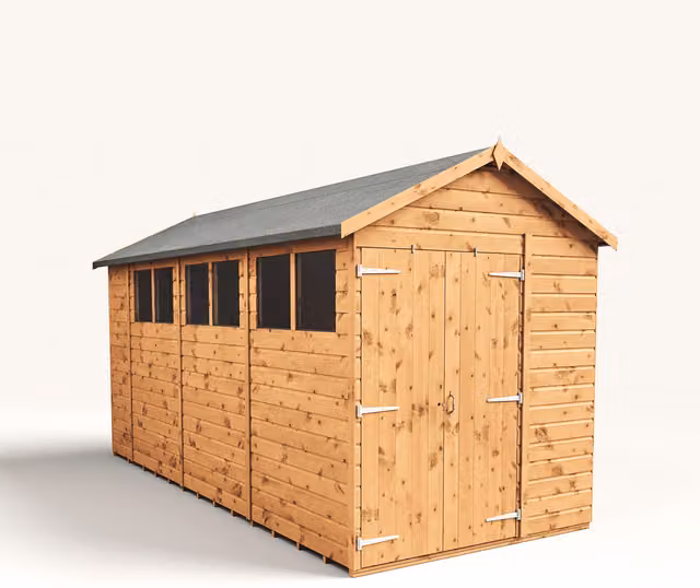 Empire Sheds Empire 6x14 Modular Apex Garden Shed with Double Doors and Windows in Brown