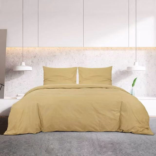 Berkfield Home Elegant Cotton Duvet Cover and Pillowcase Set in Taupe, W/D/H: 135 x 200 cm and 80 x 80 cm – 1