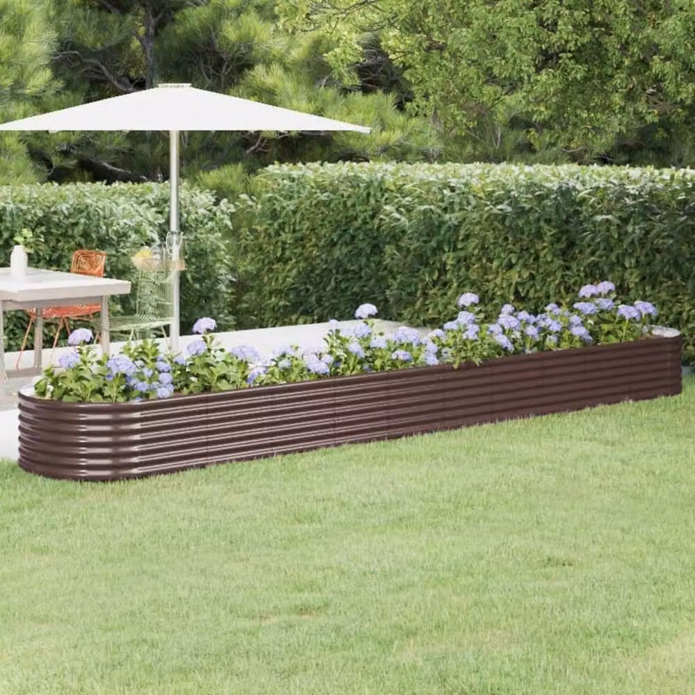 Berkfield Home Garden Powder-coated Steel Raised Bed in Brown, W: 440 cm, D: 80 cm, H: 36 cm – 2