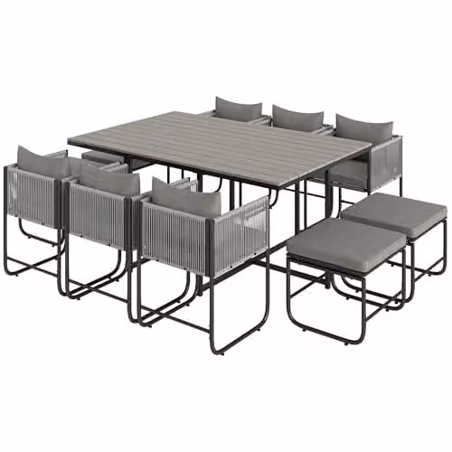 Outsunny 11-Piece Rattan Garden Dining Set with Modern Grey Cushions