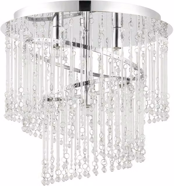 Loops Chrome and Transparent Glass Flush Ceiling Light Chandelier