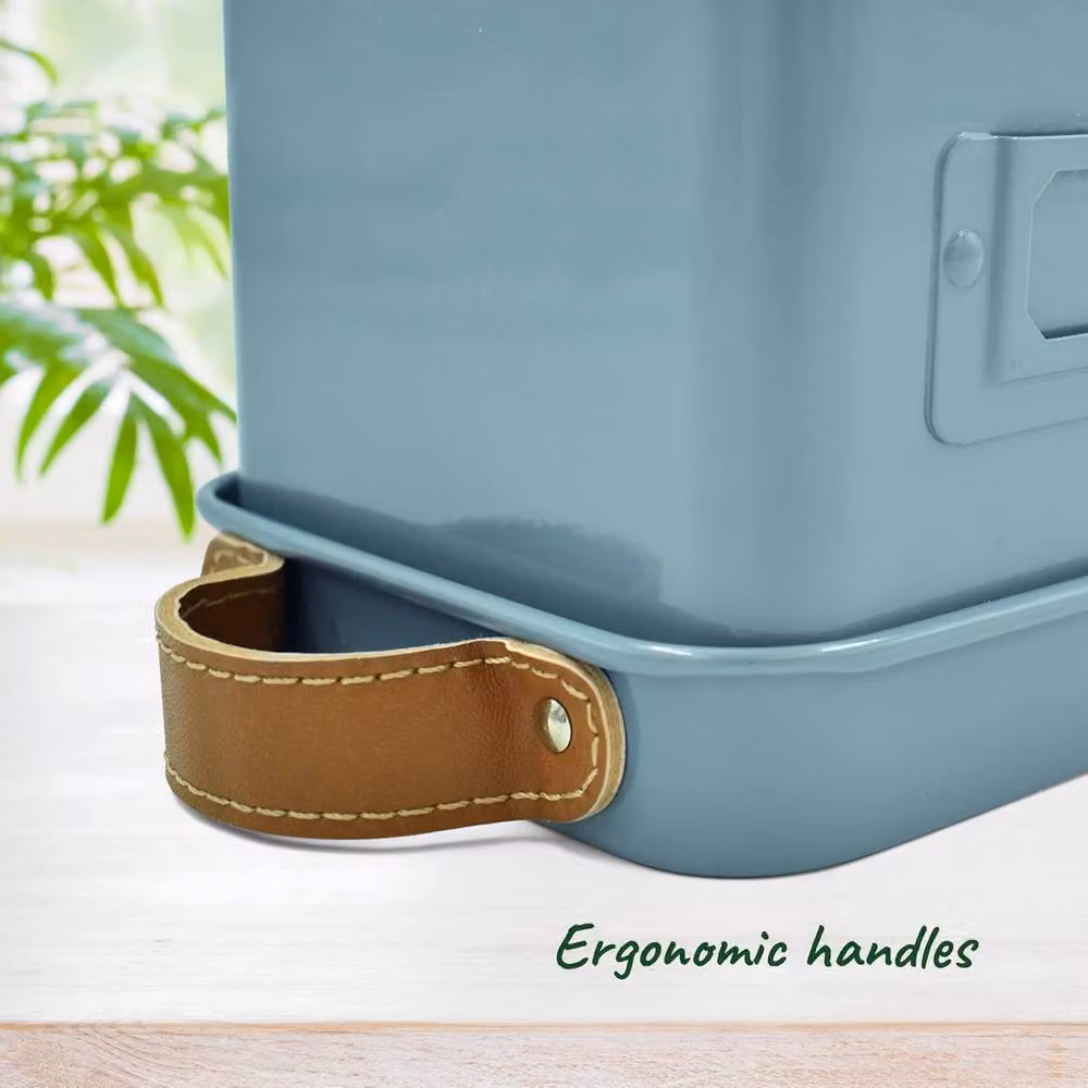 Green Thumbz Set of 3 Indoor Herb Planters with Leather Handled Tray in Petrol Green – 4