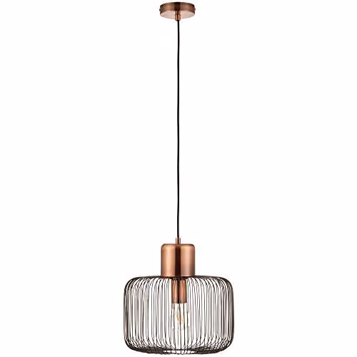 Endon Nicola Industrial Dimmable Pendant Light in Copper and Brown Metal and Wood, Height Adjustable: 130 cm – 1