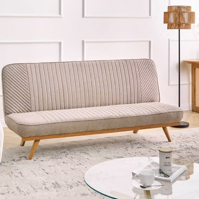 Wyld Haus 2 Seater Scandinavian Click Clack Sofa Bed in Brown and Beige Fabric with Metal and Wood Frame, 140 x 190 cm – 1
