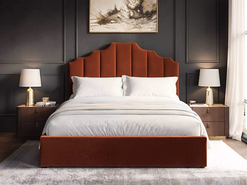 Flair Margot Upholstered Ottoman Bed in Orange Velvet, W/D/H: 160 x 200 x 132 cm – 2