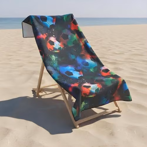 OHS Football Microfibre Beach Towel, Quick Drying and Soft, Multicolour, W: 71 cm, L: 152 cm – 1
