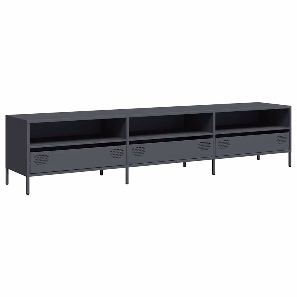 Berkfield Home TV Cabinet in Anthracite and Black Matt Cold-rolled Steel, W: 202 cm, D: 39 cm, H: 43.5 cm – 2