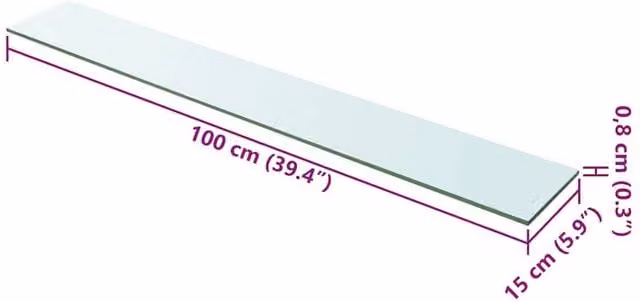 Berkfield Home Clear Glass Shelf Panel W: 100 cm, H: 15 cm