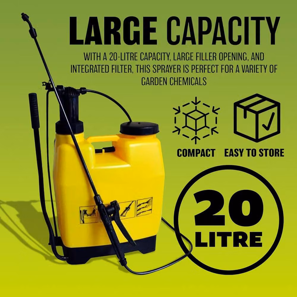 BARGAINS-GALORE 20l Yellow Knapsack Pressure Sprayer Backpack for Garden and Lawn Maintenance – 6