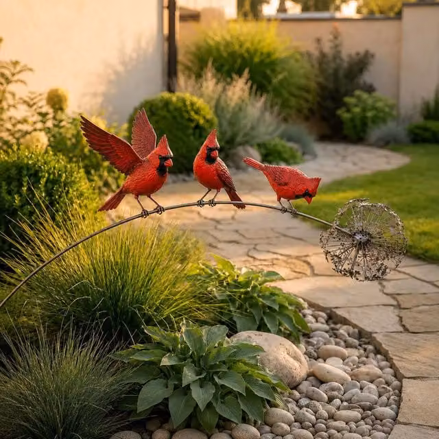 Quipulse Red Metal Floral Wrought-Iron Ornaments