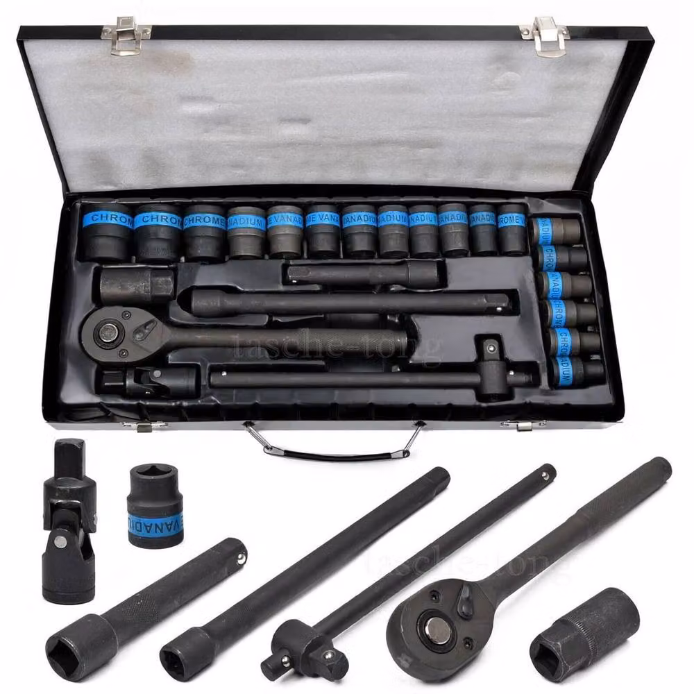 SPETLEK Heavy Duty 1/2 inch Ratchet Wrench Socket Set in Black Chrome Vanadium Steel – 4