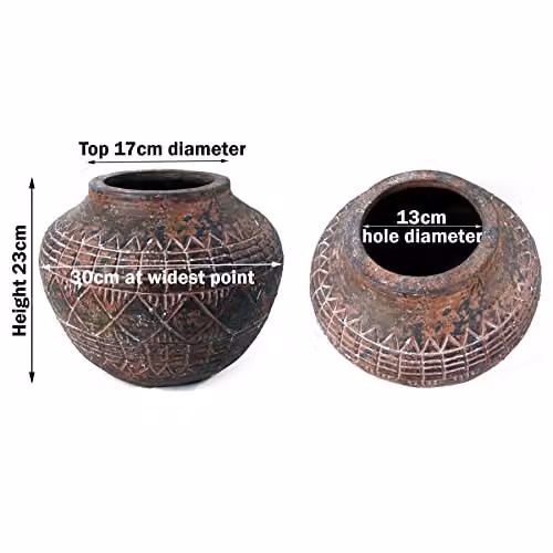 Leaf Rustic Aztec Vase Planter in Black and Brown, W/H: 23 x 30 cm – 3