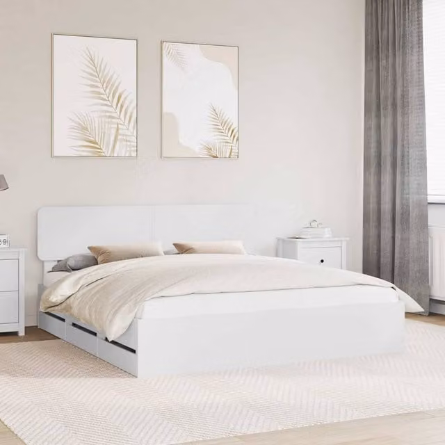 Berkfield Home Modern Bed Frame with Drawers in White, Engineered Wood, W/D/H: 180 x 200 cm