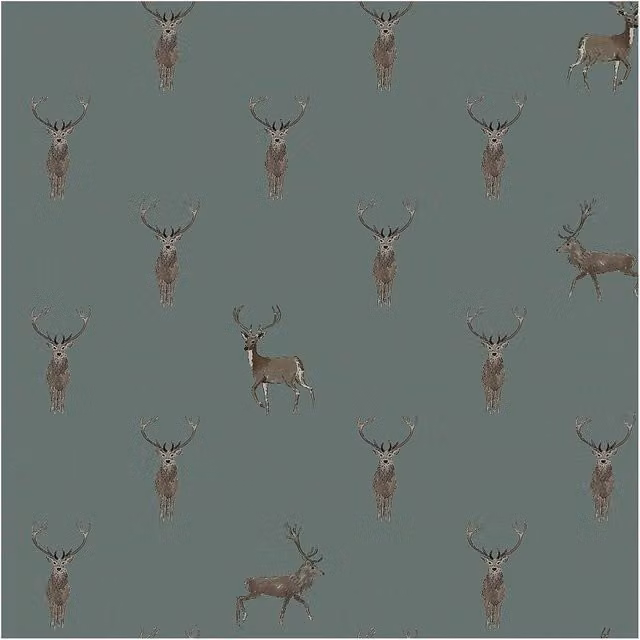 Sophie Allport Highland Stag Wallpaper in Petrol Blue, Width: 52 cm