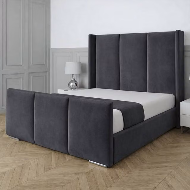 UK Bed Furniture Miami Wingback Upholstered Bed with 48 Inch Headboard and Slatted Base in Anthracite Grey, Size: Super King (200 x 200 cm)