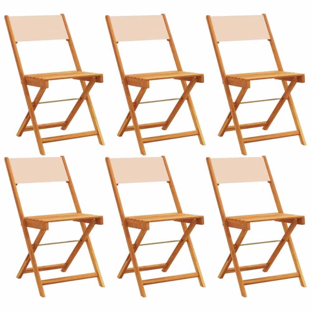 Berkfield Home Set of 6 Folding Garden Chairs in Beige Fabric and Acacia Wood – 2