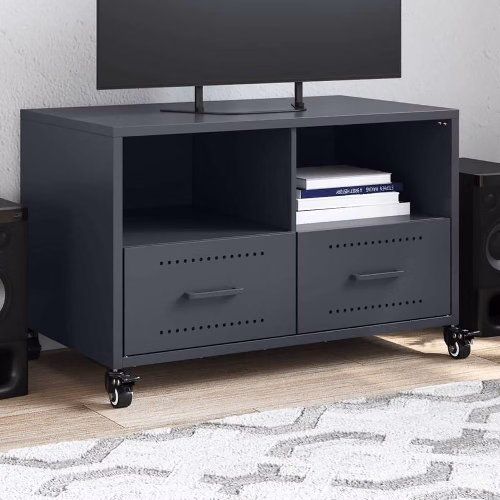 Berkfield Home Anthracite Steel TV Cabinet in Matt Charcoal W/D/H: 68 x 39 x 43.5 cm – 2