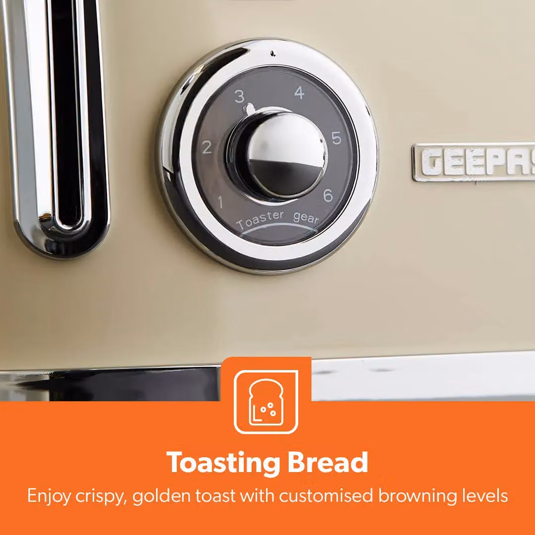 Geepas Retrovive Cream Electric Kettle 1.8L and 4 Slice Toaster Kitchen Combo Set – 3
