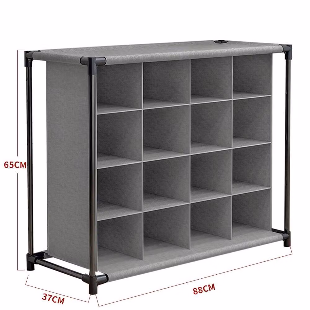 KORVIXA 4-Tier 16-Cube Shoe Storage Stand and Footwear Organiser Rack in Grey, W: 100 cm x H: 100 cm – 2