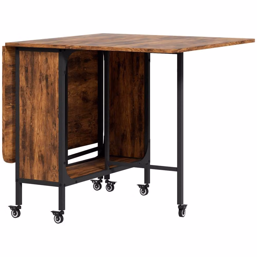 Wyld Haus Nilanana Rustic Brown and Black Drop Leaf Dining Table, Seats 6 – 2