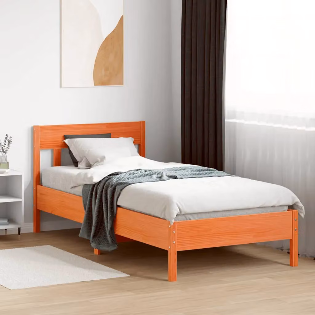 Berkfield Home Small Single Solid Wood Pine Bed Frame in Wax Brown, W/D/H: 75 x 190 cm – 2