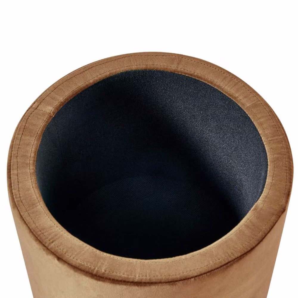 Wyld and Coco Dark Brown Velvet Storage Pouffe with Pine Wood Base – 5