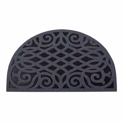 Nicoman Victorian Style Rubber Half Moon Door Mat, Grey, W: 75 cm, D: 44 cm – 1