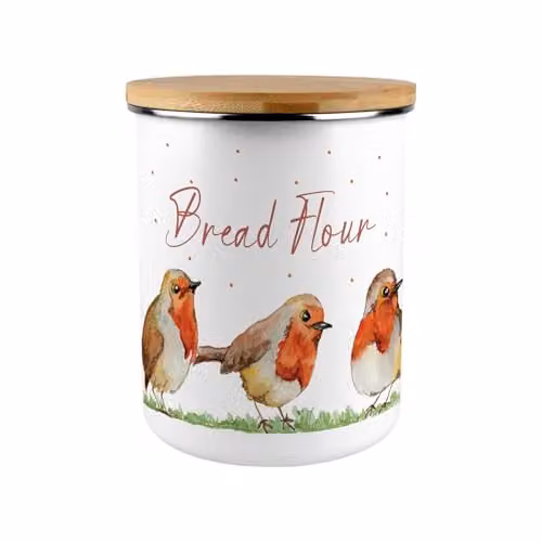 Purely Home Floral Enamel Canister with Bamboo Lid in Brown and White – 1