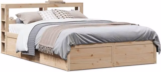 Berkfield Home Rustic Solid Wood Pine Bed Frame with Headboard and Side Compartments, Brown, W/D/H: 140 x 190 cm