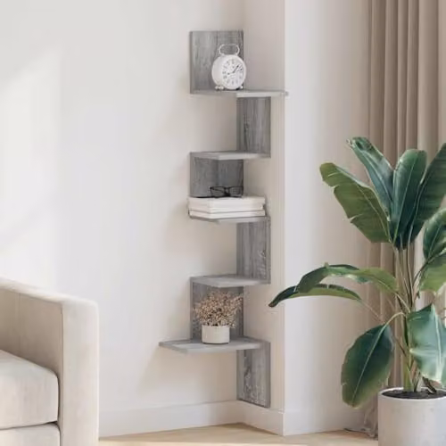 vidaXL Wall Mounted Corner Shelf in Grey Sonoma, W/D/H: 32 x 32 x 127.5 cm – 2