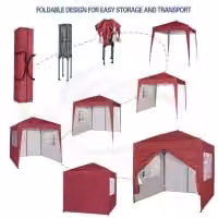 MCC Direct Red Pop Up Gazebo with Removable Sides and Storage Bag, W/D/H: 200 x 200 x 205 cm – 3
