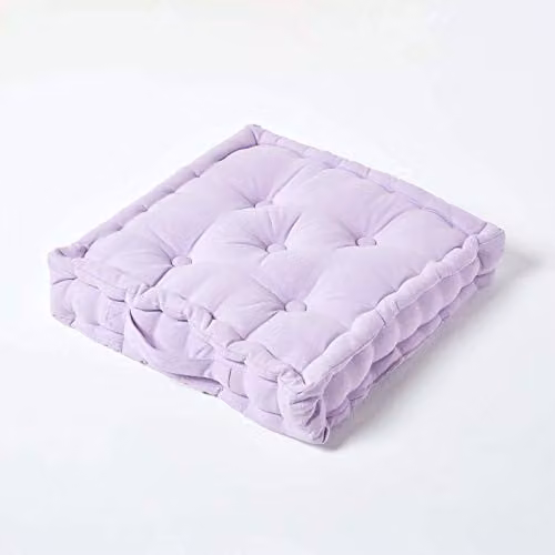 Homescapes Luxury Cotton Floor Cushion in Purple, W/D/H: 50 x 50 x 10 cm