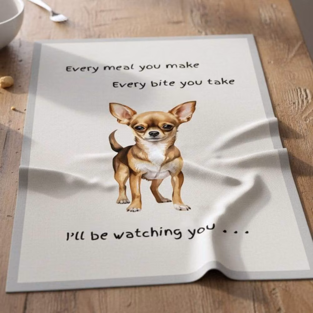 Animal Crackers Chihuahua Dog Novelty Cotton Tea Towel in White and Grey, 66 cm – 2