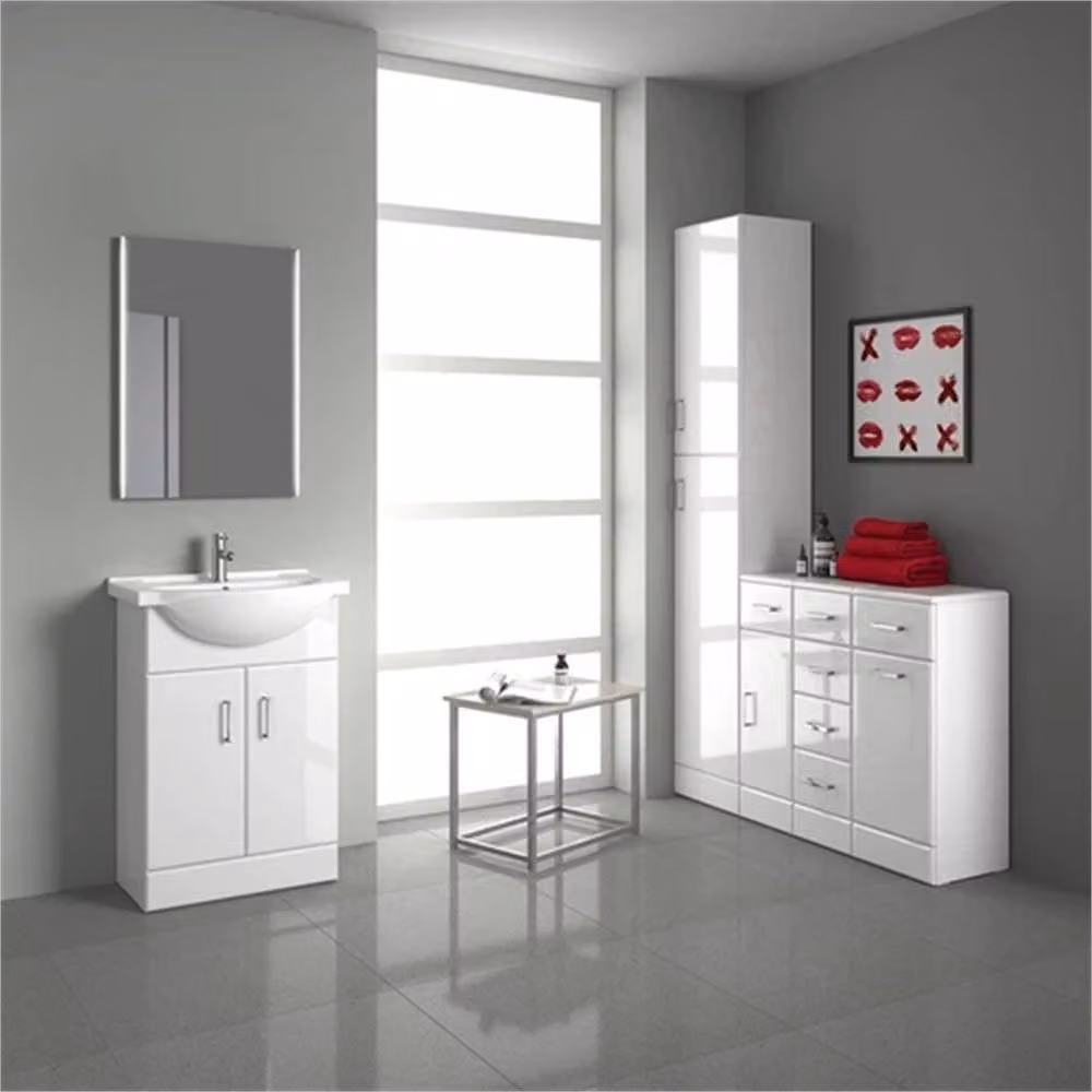 Nordara Modern White Glossy Freestanding Bathroom Vanity Unit with Ceramic Basin – 3