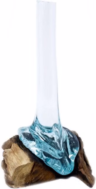 KDMD Molten Glass on Wood Tabletop Vase in Brown – 1