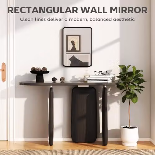 HOMCOM Modern Rectangular Wall Mirror with Black Metal Frame, W: 40.5 cm, H: 30 cm – 3