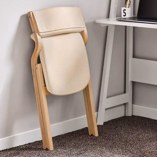 SoBuy Set of 2 Modern Folding Dining Chairs with Padded Fabric Seats and Backs in Beige and Grey