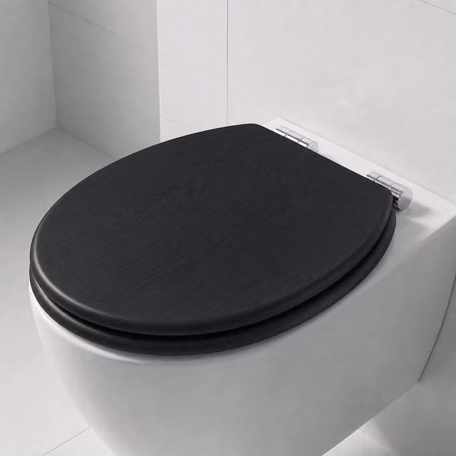 SINOBATH Universal Oval Soft Close Toilet Seat in Black MDF with 10.5 - 23cm Hole Spacing – 1
