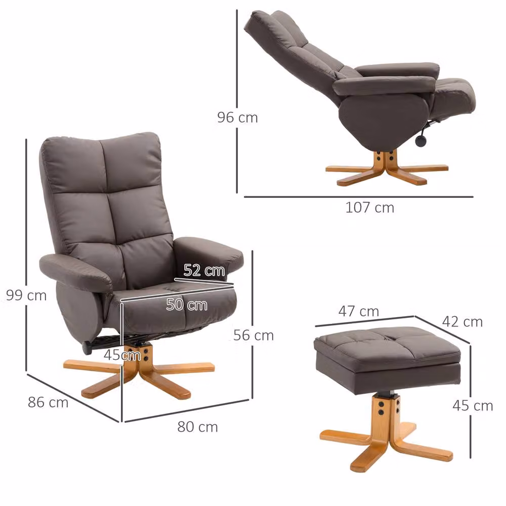 STILVORA Brown Synthetic Leather Recliner Chair with Matching Storage Ottoman – 2