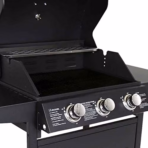 Charles Bentley 3 Burner Gas BBQ in Black with Warming Rack and Built-in Thermometer, W/D/H: 120 x 110 x 52 cm – 4