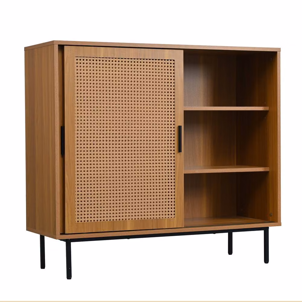 STILVORA Mid-Century Sideboard with Sliding Doors in Walnut Finish, Brown and Black – 2