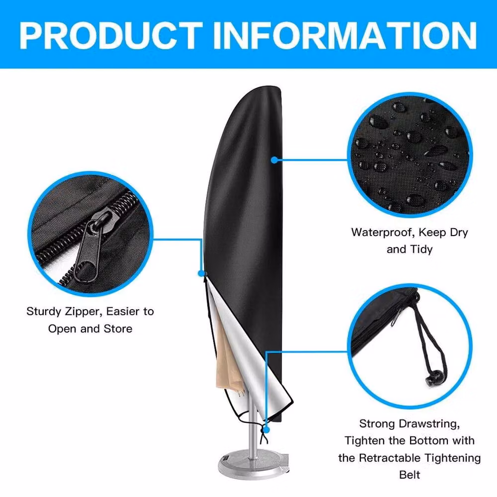 EONLION Black Polyester Cantilever Parasol Cover for 265cm Banana Umbrellas, Diameter: 100 cm – 3