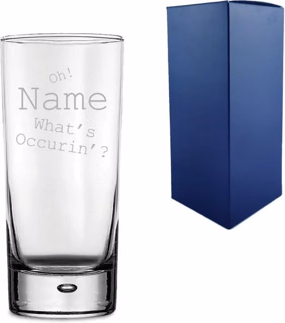 Uniqueful Personalised Engraved Novelty Bubble Hiball Tumbler in Transparent Glass, 300 ml