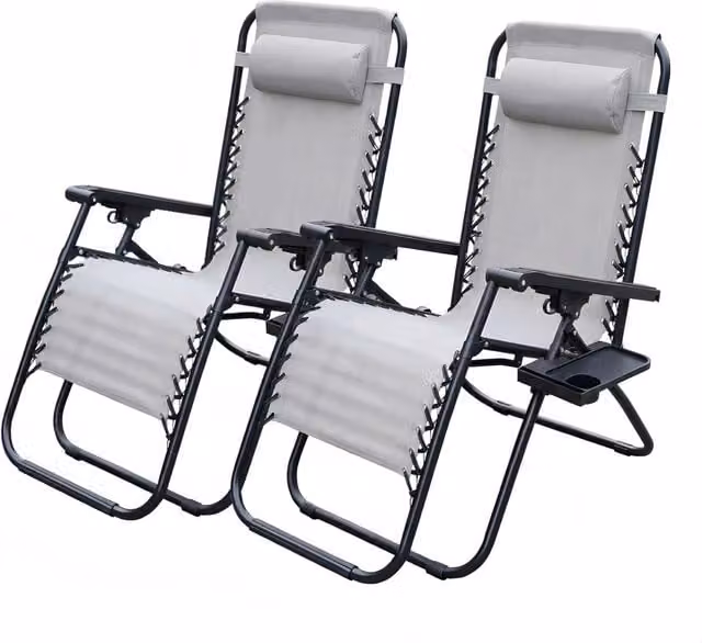 Alivio Zero Gravity Sun Lounger in Grey with Adjustable Headrest and Cup Holders