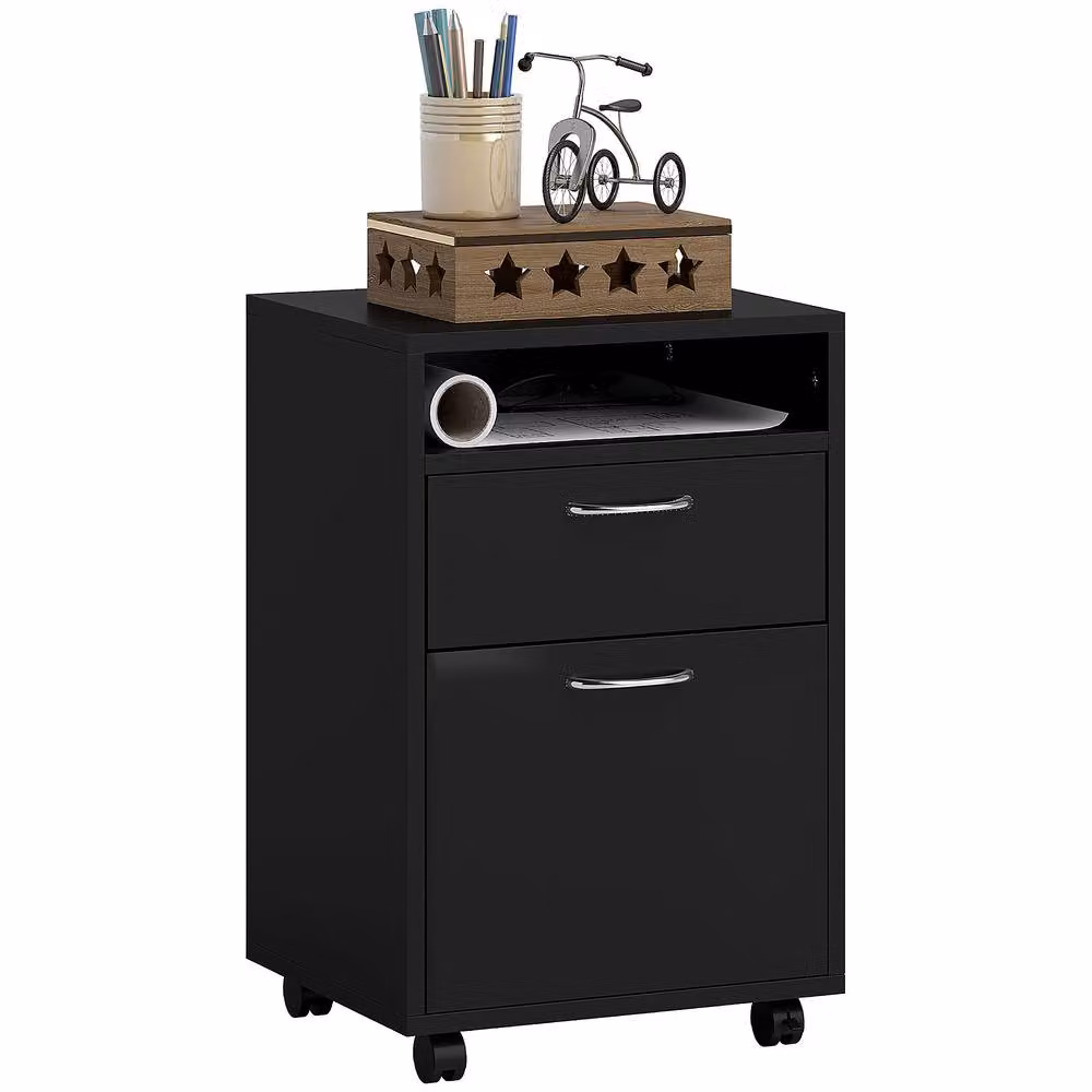 ERGOVEXA Mobile Filing Cabinet with 2 Drawers and Lock, Black – 3