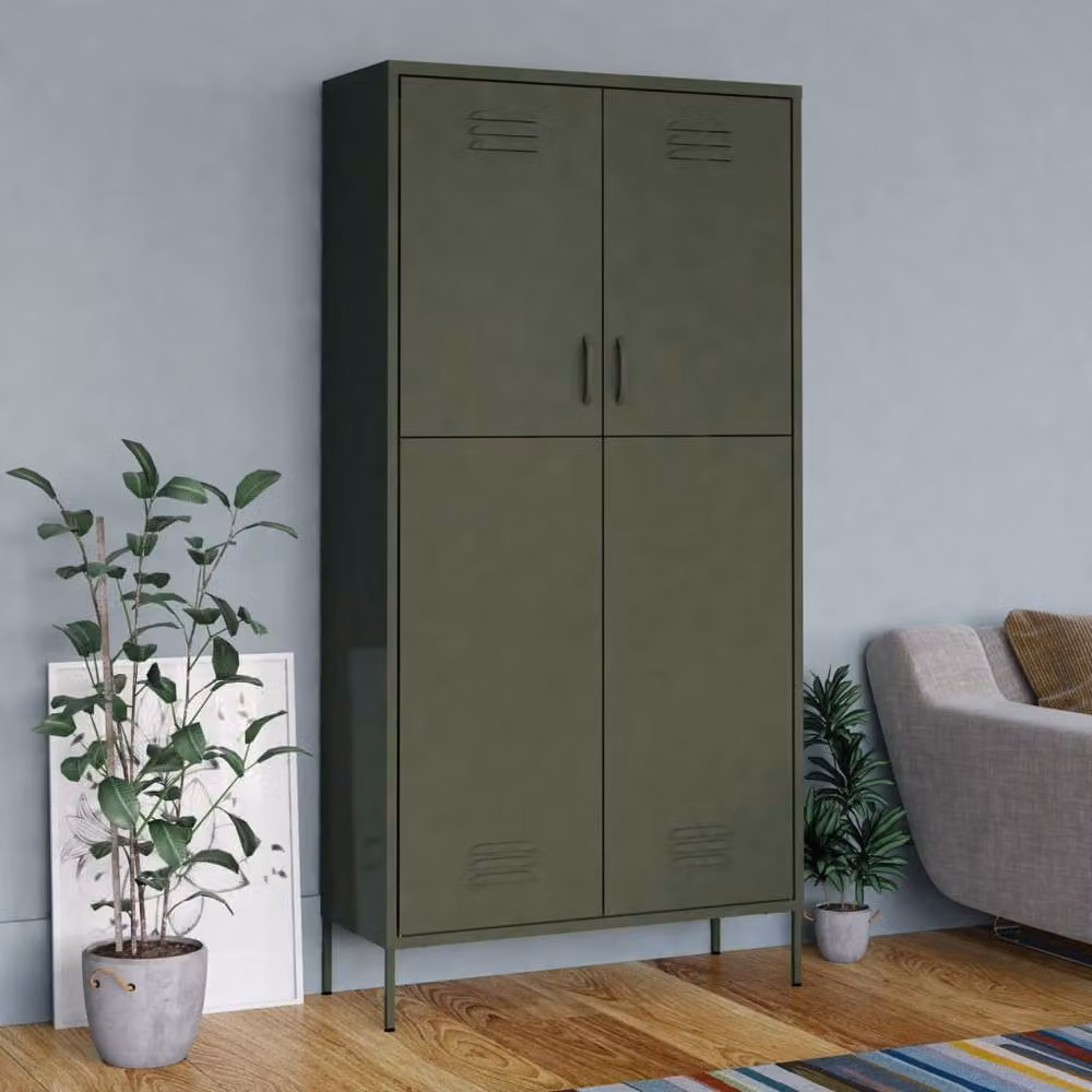 Berkfield Home Olive Green Steel Wardrobe W/D/H: 90 x 50 x 180 cm – 2